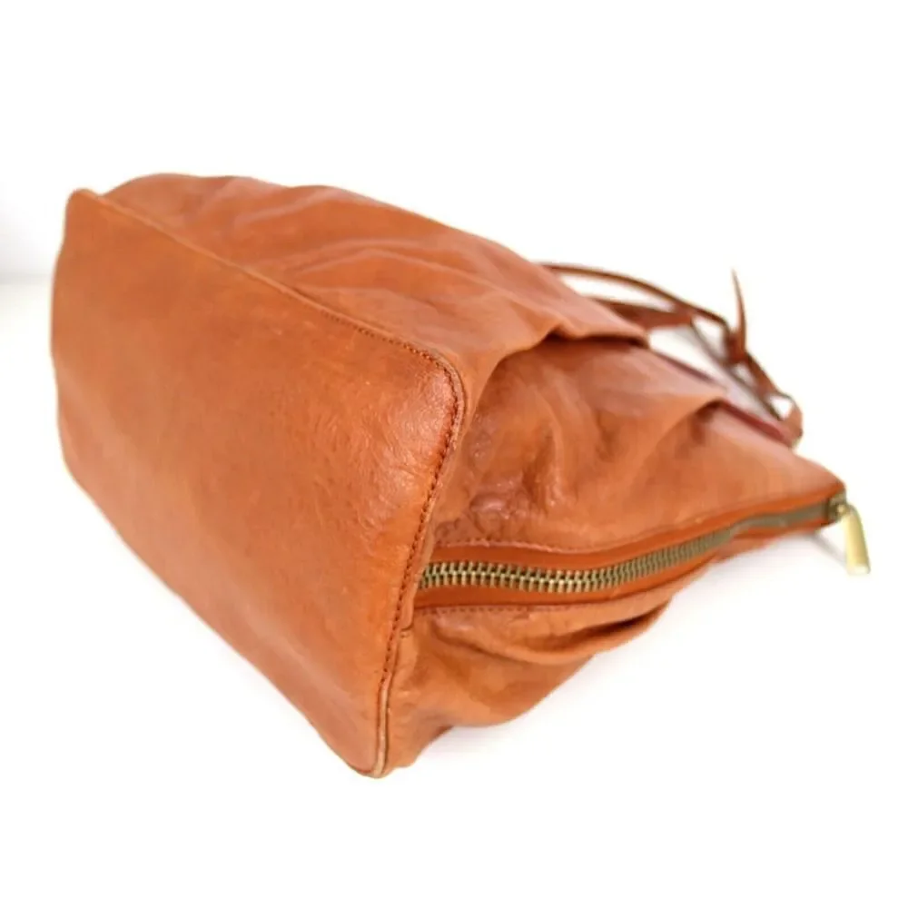 ROOMY Cynthia Rowley TAN BROWN GENUINE LEATHER SHOULDER BAG X-BODY HANDBAG PURSE